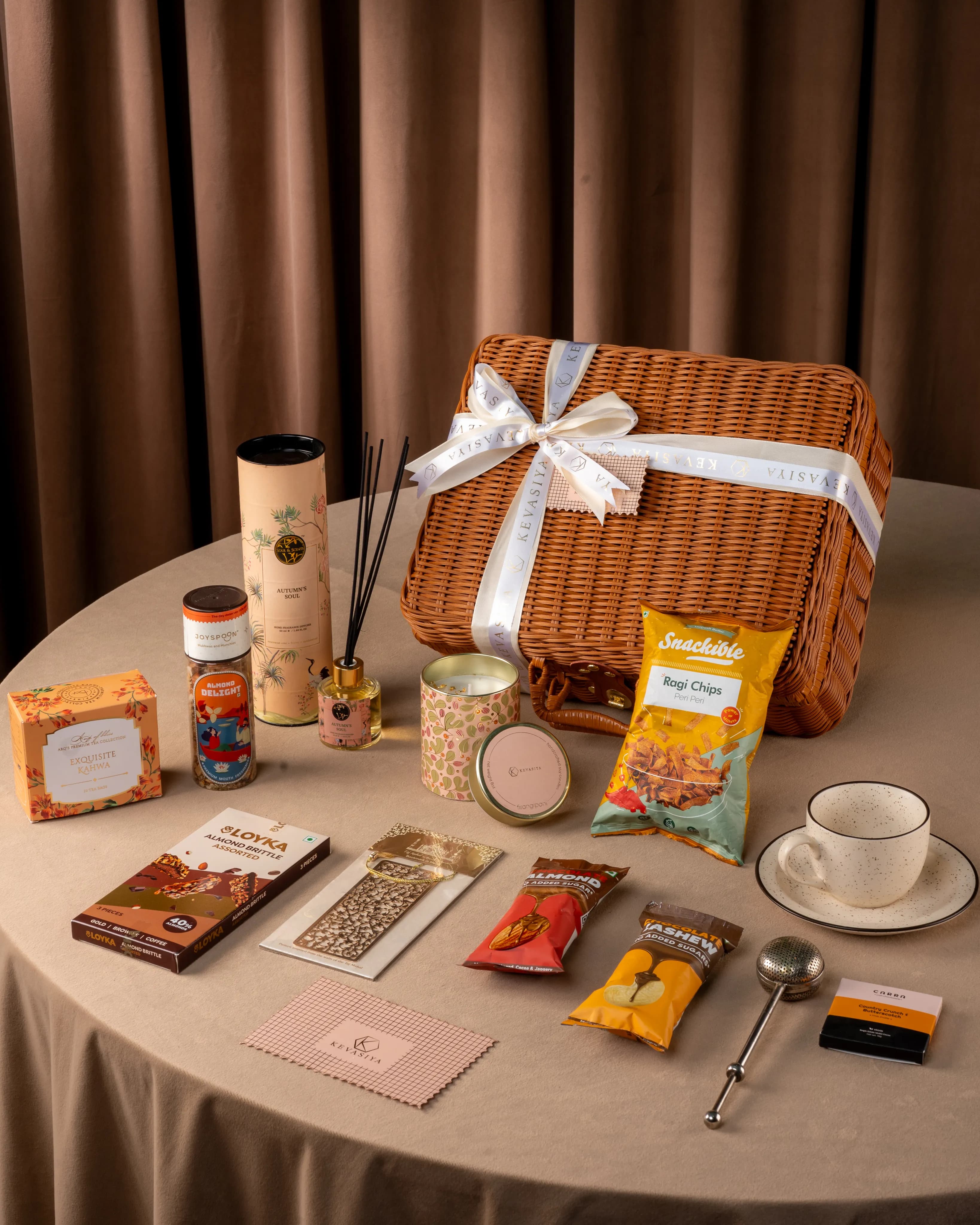 Employee onboarding gift basket with office supplies and treats